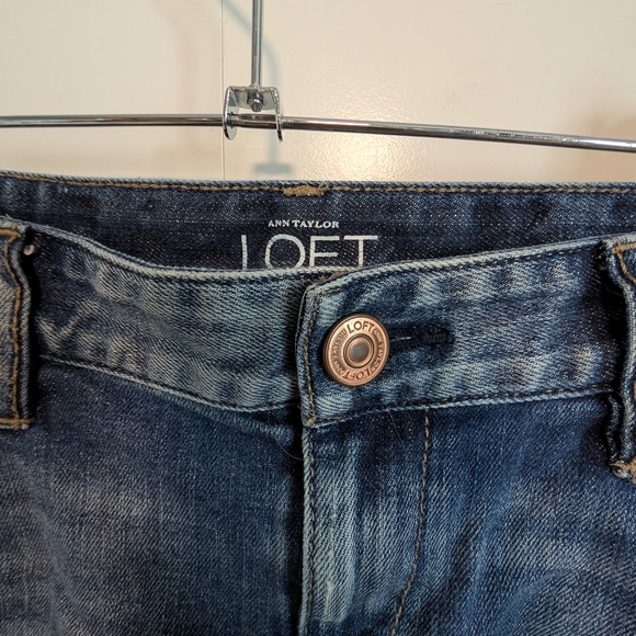 LOFT Darker Blue Distressed Classic Jean Shorts - Picture 4 of 8